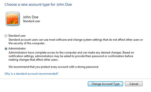 Select Administrator Account Type